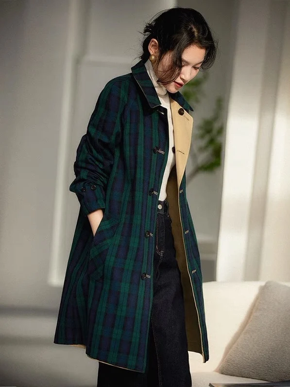 

New 2023 Autumn And Winter Women 'S Preppy Style Double-Sided Wear Preppy Style Mid-Length Trench Coat 0926