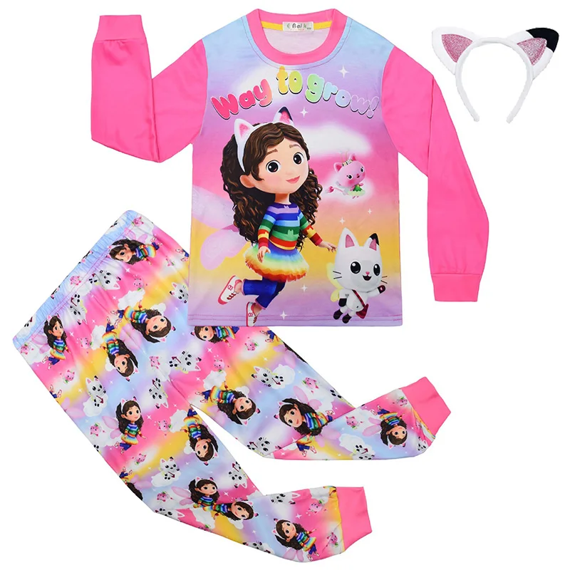 

Gabbys Dolhouse Kids Pajama Set Fashion Gaby Cat Girls Daily Nightgowns Clothes Girls Long Sleeve T Shirt+Pants Set