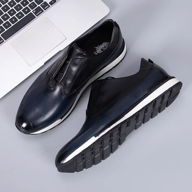 Luxury Mens Sneakers Genuine Leather Lace-Up Comfortable Oxford Vintage Casual Shoes for Men Outdoor Walking Flat Footwear A21
