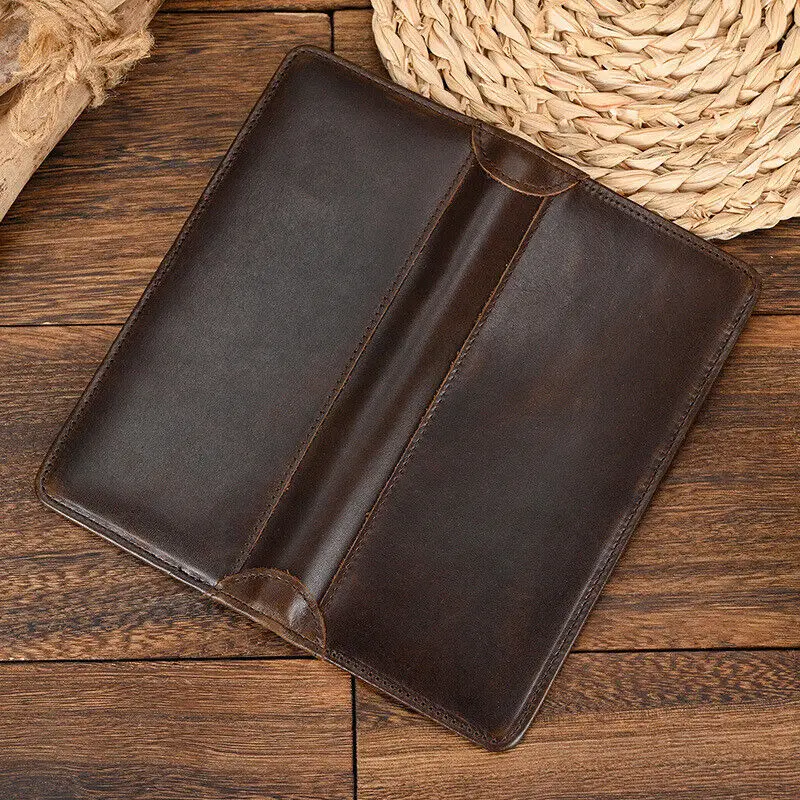 Long Genuine Leather Billfold Wallet Mens Bifold RFID Blocking Anti-theft 12 Card Holder Men Purse Drop Shipping