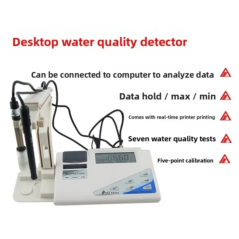 

Tester Desktop Water Quality Detector AZ86555 Redox Salinity Conductivity TDS Printable Acidity PH Meter