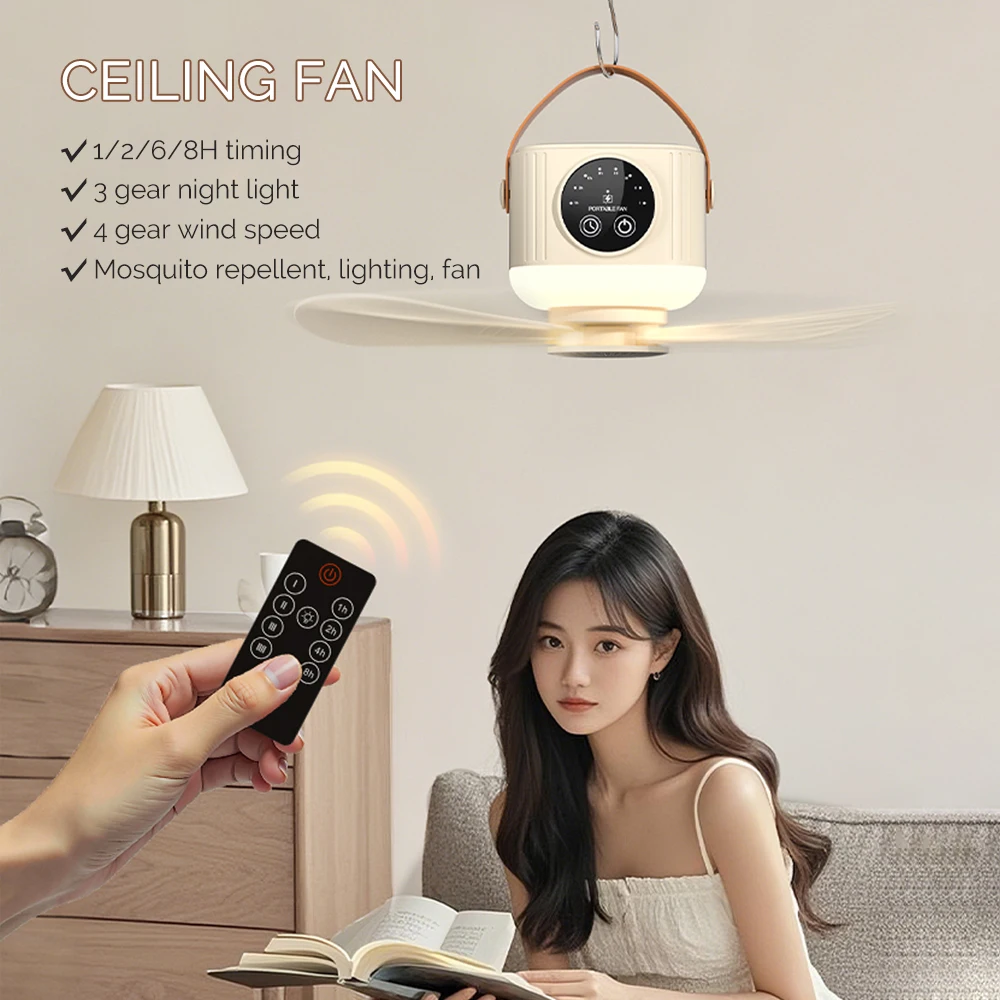 Mini ventilador de teto recarregável usb grande ventilador de vento lâminas removíveis lâmpada noturna iluminação 7200mah capacidade ventilador ao ar livre doméstico