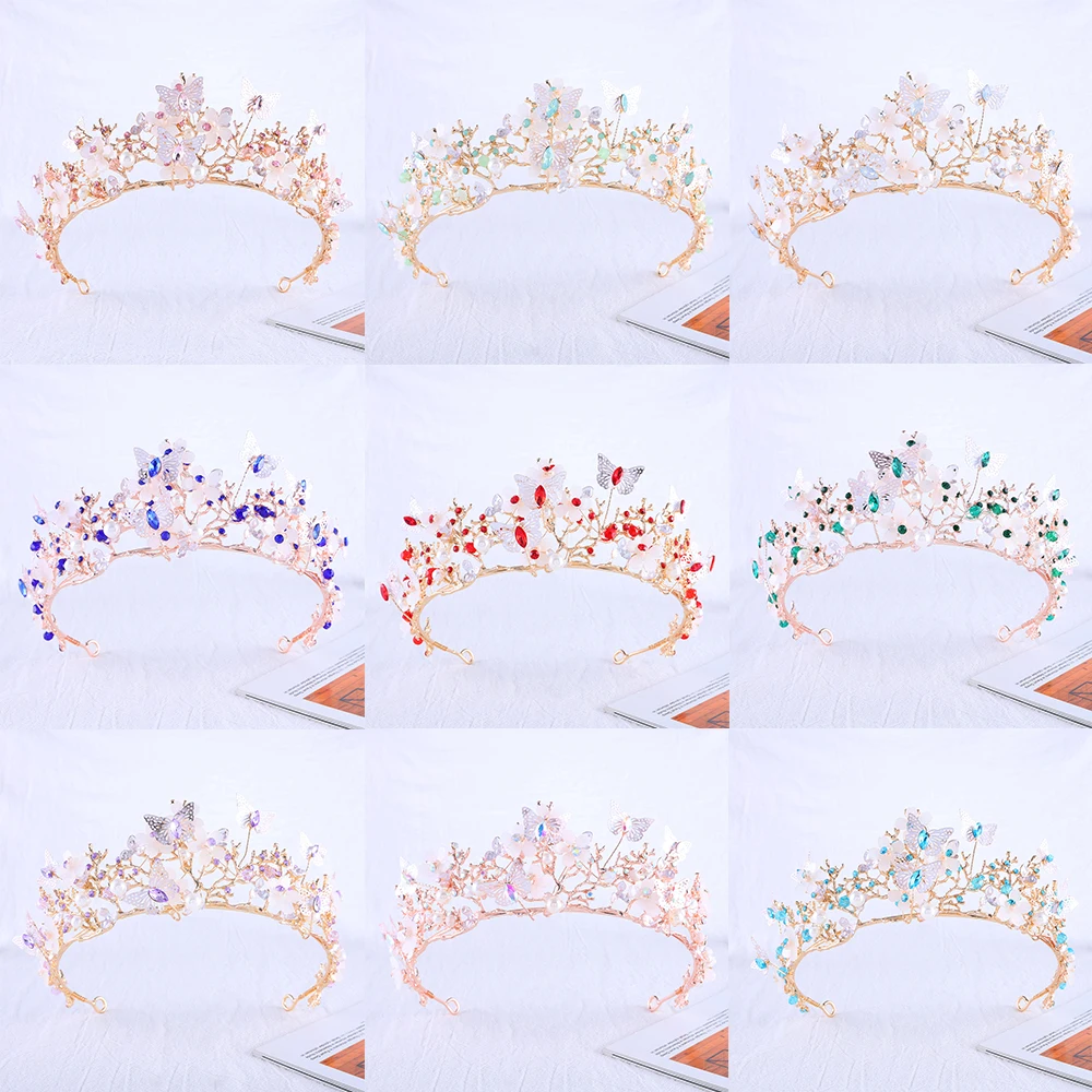 Luxury High Quality Bridal Crown Butterfly Crystall Wedding Tiara Golden Alloy Queen Party Jewelry Hair Accessories