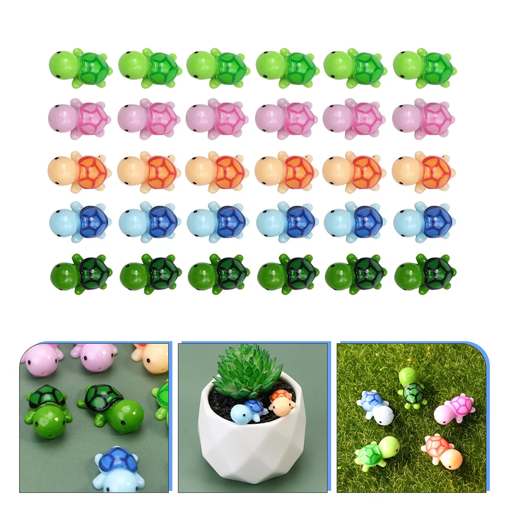 

30 Pcs Turtle Mini Figurine Ornament Decorate Bonsai Resin Craft Animals Figures Crafts Colorful Miniature Decoration