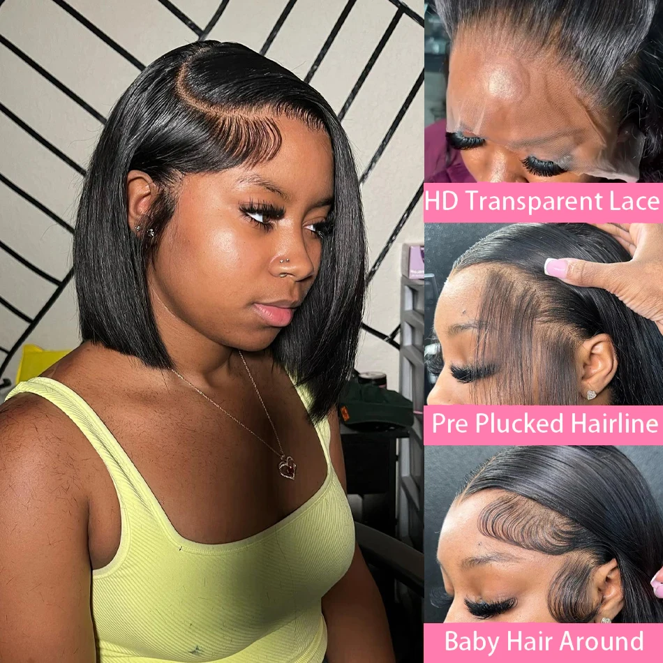 Bone Straight Bob Wig 13x4 Lace Front Human Hair Wigs For Women Short Bob Wig Brazilian Remy Lace Frontal Pre Plucked Wig 200%