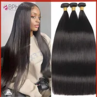 Cabello humano liso de hueso brasileño, 3 4 mechones, extensiones de cabello Remy virgen crudo, cabello largo de Color Natural para mujeres, cabello de 30 pulgadas