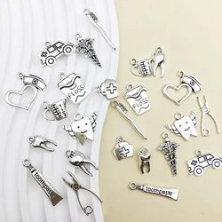 24pcs/Set Randomly Mix Zinc Alloy Antique Silvery Toothbrushing Tool Series Charms Pendants For Jewelry Making DIY Necklace