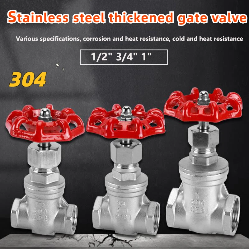 

304 Stainless Steel Threaded Gate Valve 1/2" 3/4" 1" Internal Thread Gate Valve Z11W-16P Water Heating Switch Tap Water Valve