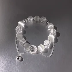 Korean Style White Beads Moon Bracelet for Women Vintage Gradient Crystal Glass Planet Bracelets Exquisite Party Jewelry Gifts