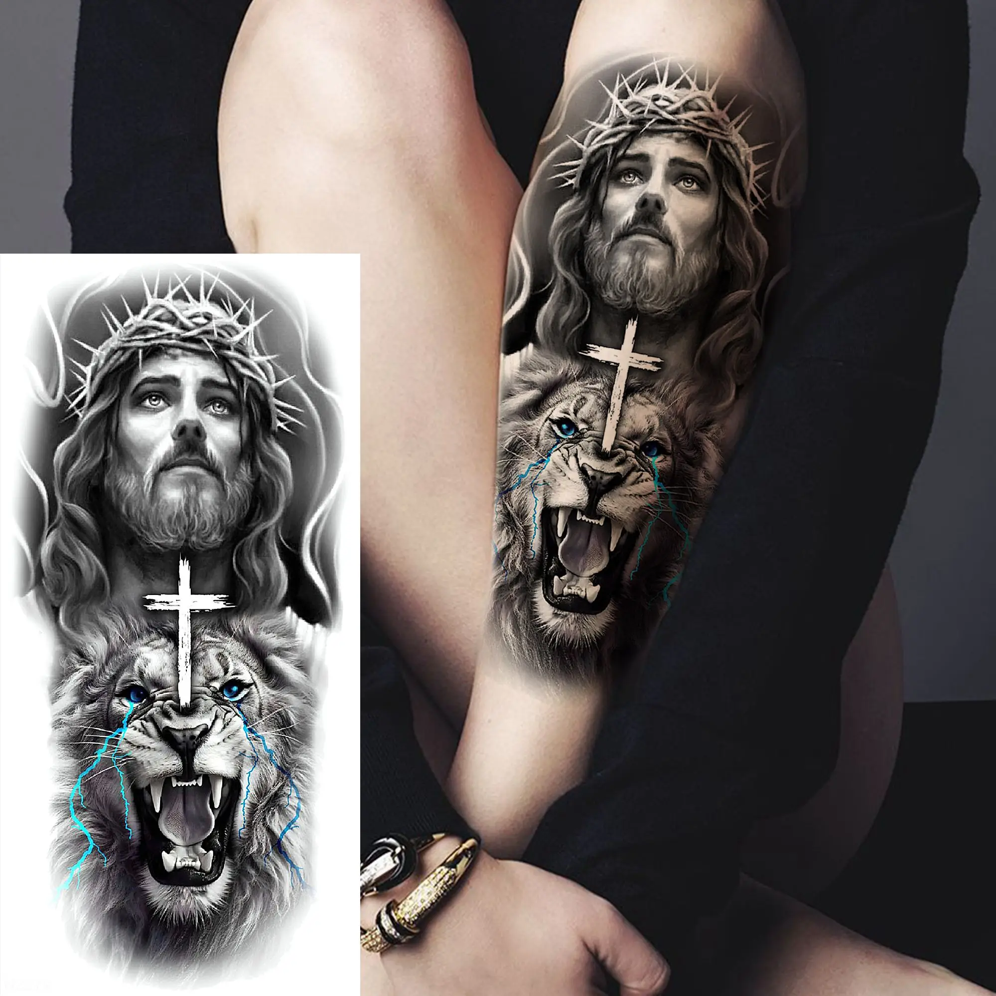 1 Lembar Tato Temporer Iman Tuhan untuk Pria Wanita Dewasa Salib Yesus Kristus Agama Kristen Stiker Tato Palsu Tahan Air