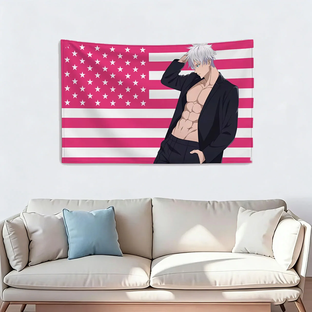 Anime Jujutsu Kaisen Pink American Flag Gojo Satoru Banner Home Decor Items Barber Shop Outdoor Decorations Tapestry Flaga Flags