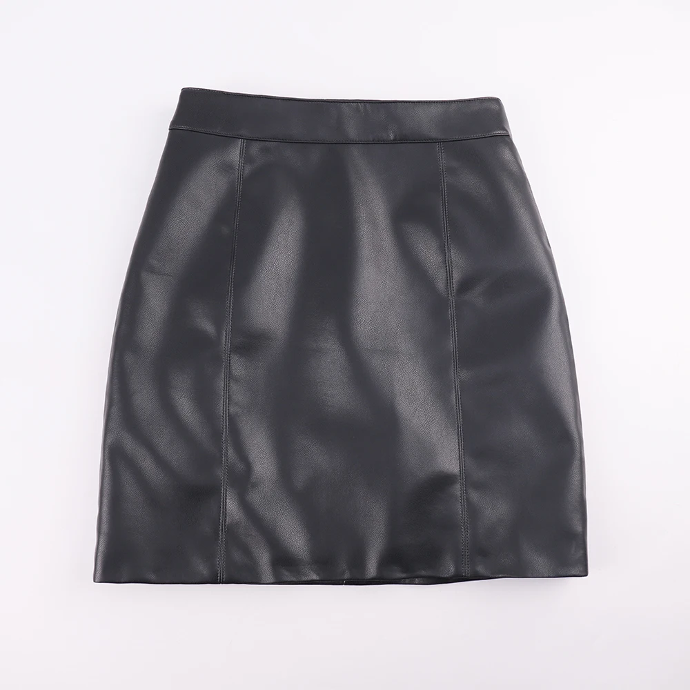 Women's PU Leather Skirt, High Waist,  Skinny Hips, OL Leather Skirt, Spring, Autumn for Chubby Ladies