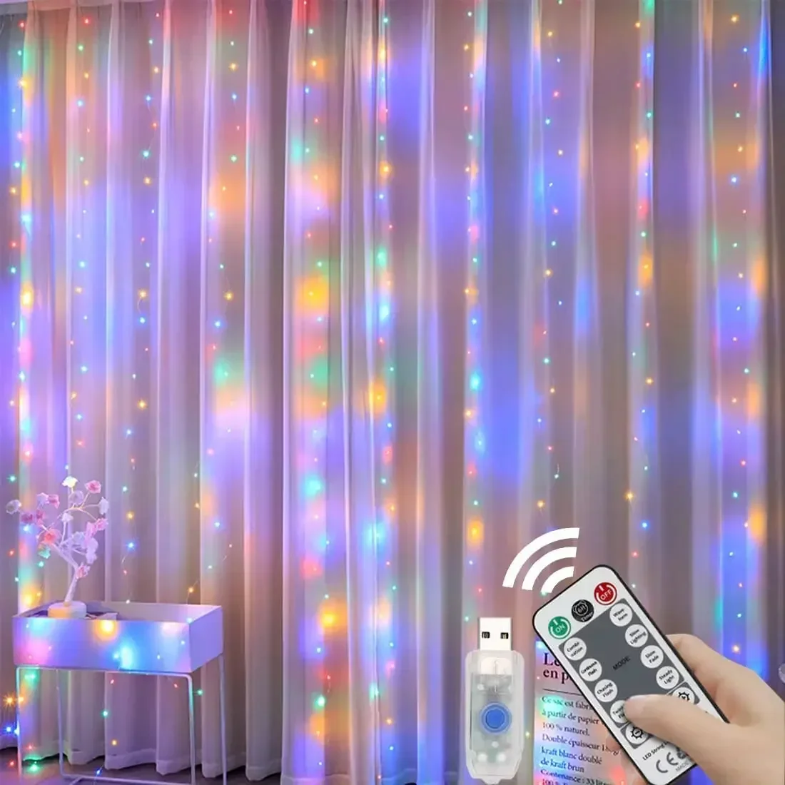 USB 3x3/3*2/3*1  Bedroom Curtain Lights Christmas Garland Fairy Light Festoon Wedding  Bedroom Decoration Lighting