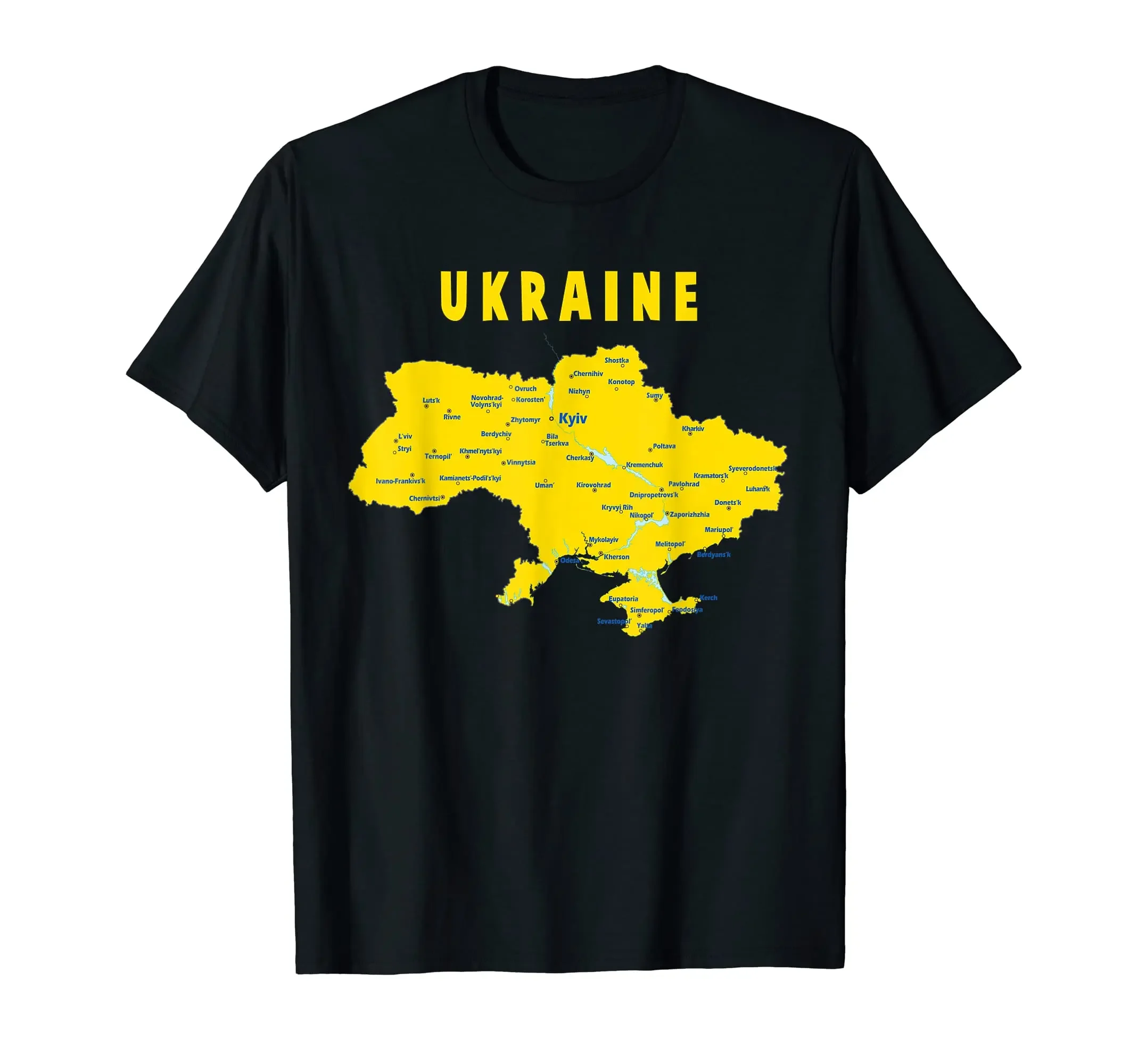 

Ukrainian Map Marked with City Name T-Shirt 100% Cotton O-Neck Summer Short Sleeve Casual Mens T-shirt Size S-3XL