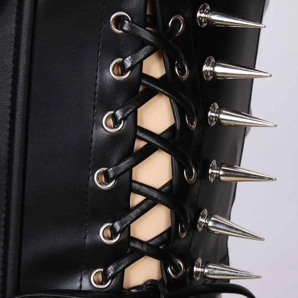 Goth Tops Rave Punk Rock Clothes Heart Grunge Y2K T-shirt PU leather Black Emo Clothing Festival 90s Spiked Vkei Gothic Tank