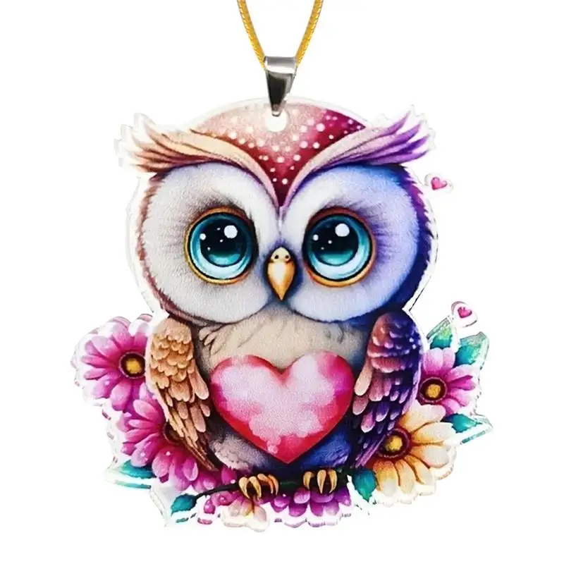 Car Mirror Decorations Mirror Ornaments Mechanical Owl Keychain Charm Keychain Charm 2D Acrylic Mirror Ornaments Rear View