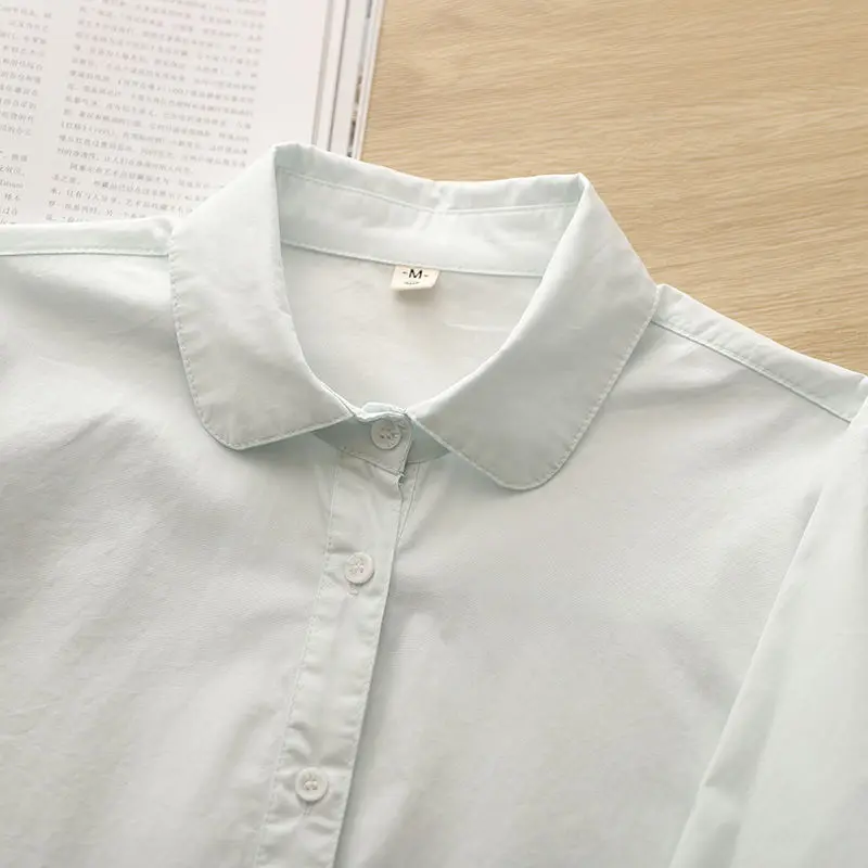 Spring and Autumn New Solid Color Doll Collar Long Sleeve Shirt Women Commuter Base Cardigan