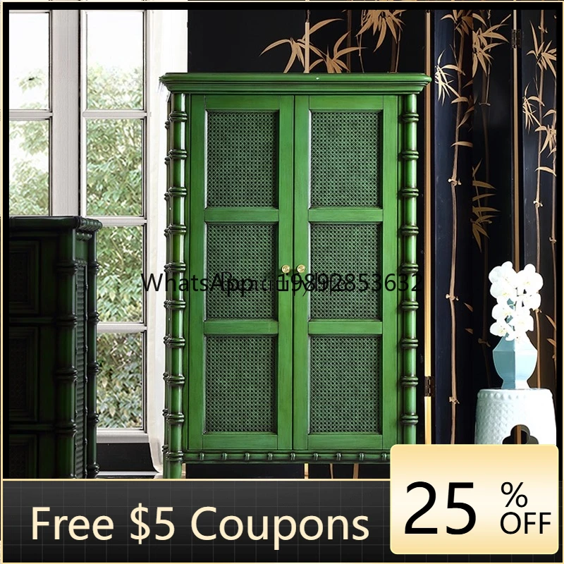 

W1 Solid wood retro bamboo medieval designer side cabinet French multi-purpose storage shoe cabinet