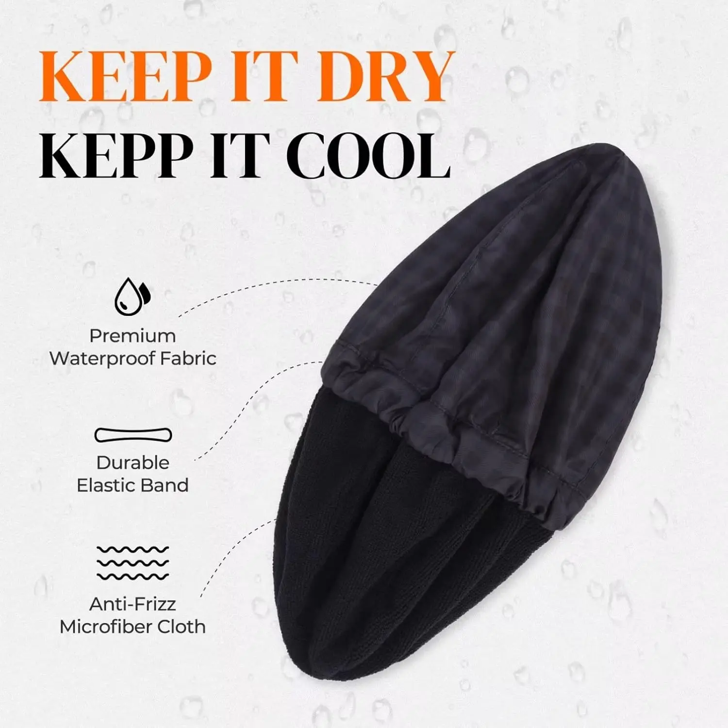 Shower Cap for Men Black Bath Cap, Reversible Large Waterproof Adjustable Shower Caps Terry Lining & Elastic Band Stretch Hem Ha