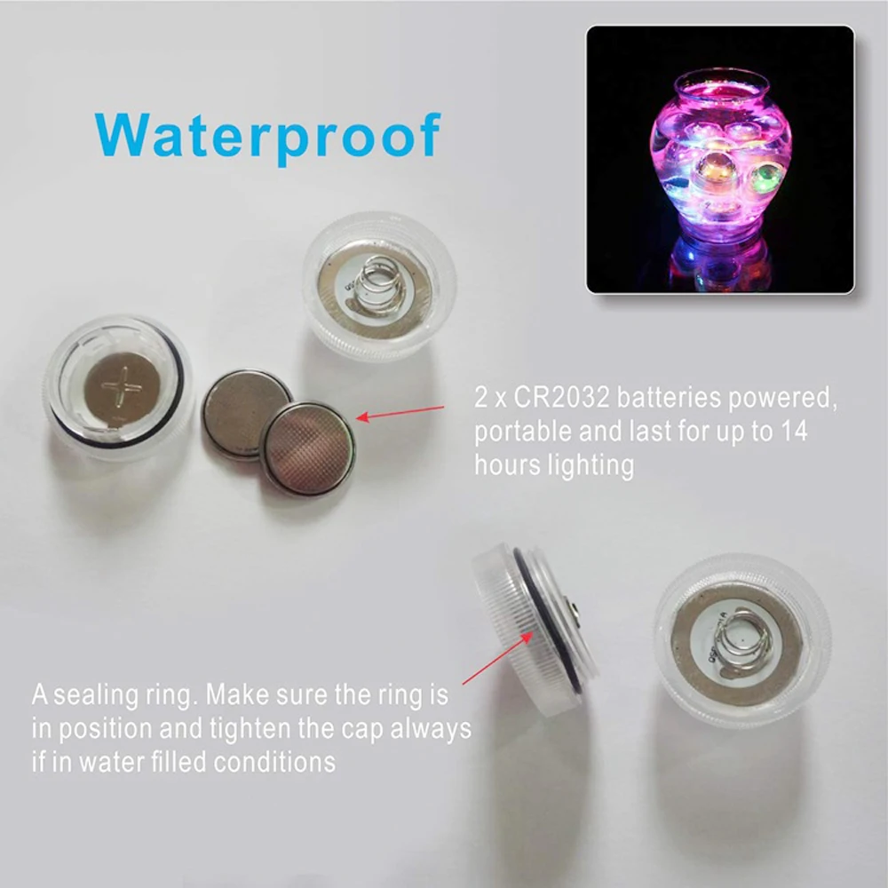 50pcs 3LEDs Mini Submersible Led Lights with Remote Battery Operated Small Underwater Multicolor Flameless Accent Tea Candles