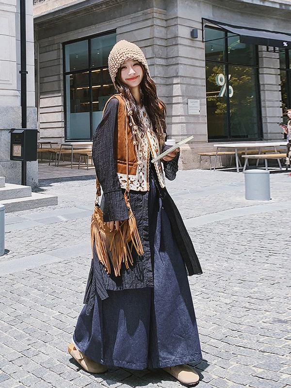 

Модный комплект из двух предметов: удлиненная рубашка и брюки с широкими штанинами, женский, осенний 2025, новый, в стиле Old Money, с высокой талией, длинными рукавами, на пуговицах