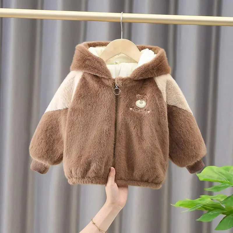 Baby Plush Jacket for Winter Children\'s Thick Wool Sweater Baby Autumn and Winter Top Boys and Girls Cotton Jacket