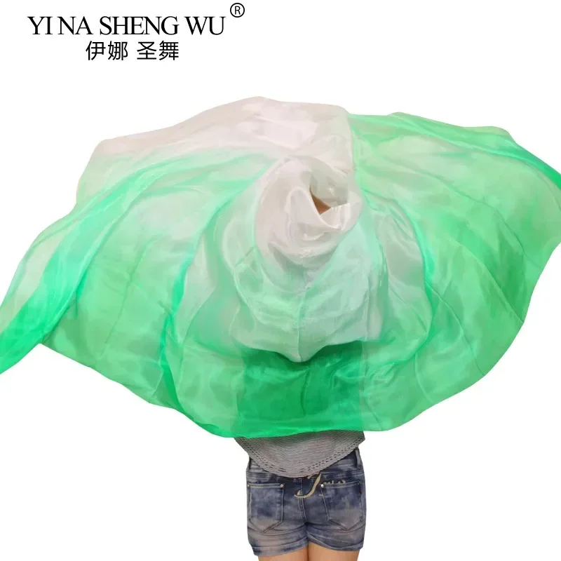 100% الحرير الرقص الشرقي الحجاب 5 مللي متر/8 مللي متر 250/270*114 سم التدرج الألوان الأخضر + الضوء الأخضر + الأبيض اليد مصبوغ الرقص الحرير الحجاب حسب الطلب #5