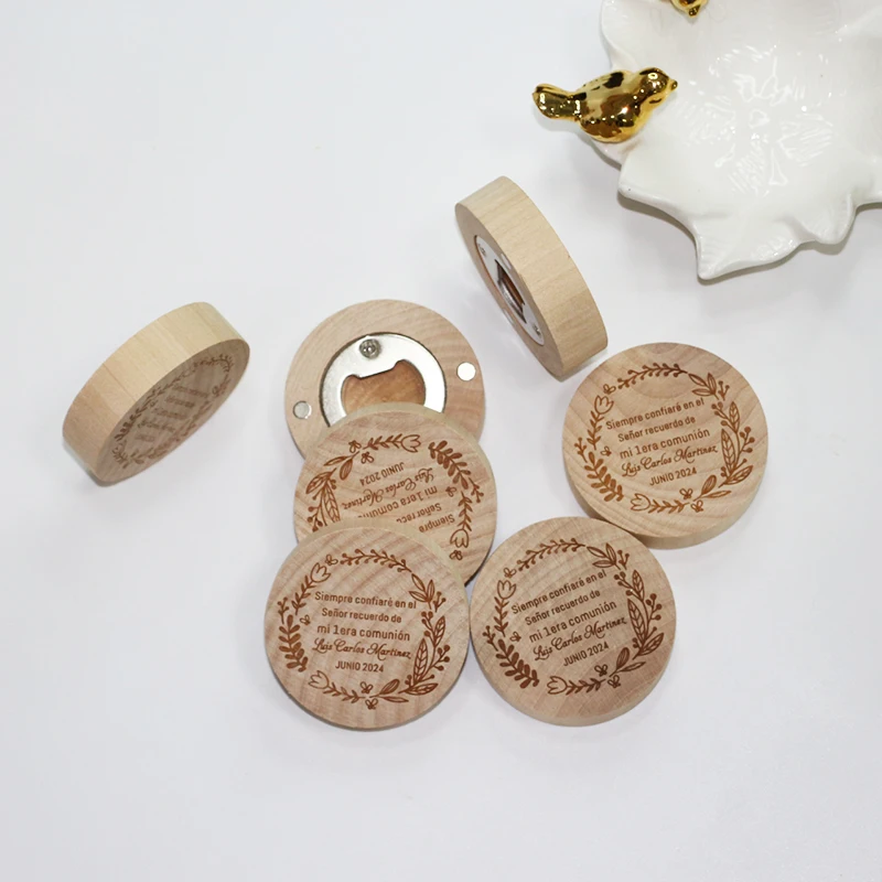 Wholesale Custom Wooden Fridge Magnet Bottle Opener Personalized Wedding Favor for Guest Engraved Wood Refrigerator Magnet Beer