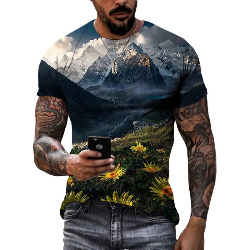 Summer Fashion Natural Scenery original men's shirts New Casual 3D Printed Tees Round Neck Landscape Pattern Short Sleeve Tees