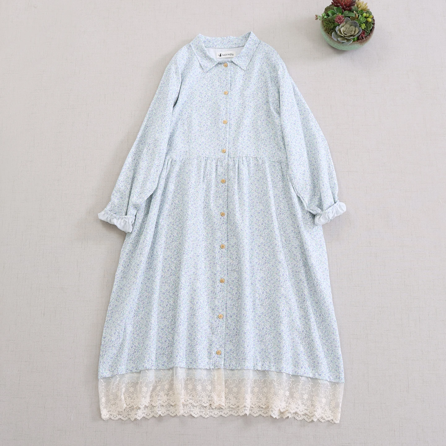 اليابانية الحلو موري فتاة الأزهار المطبوعة الدانتيل المرقعة واحدة الصدر قميص فستان المرأة رفض طوق كم طويل فستان ميدي #4