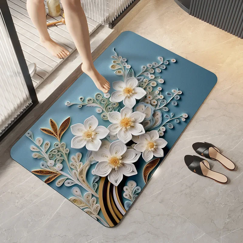 Abstract Creative Flower Bathroom Carpet Absorbent Anti Slip Quick Drying Foot Mat Door Mat Anti Slip Small Floor Mat