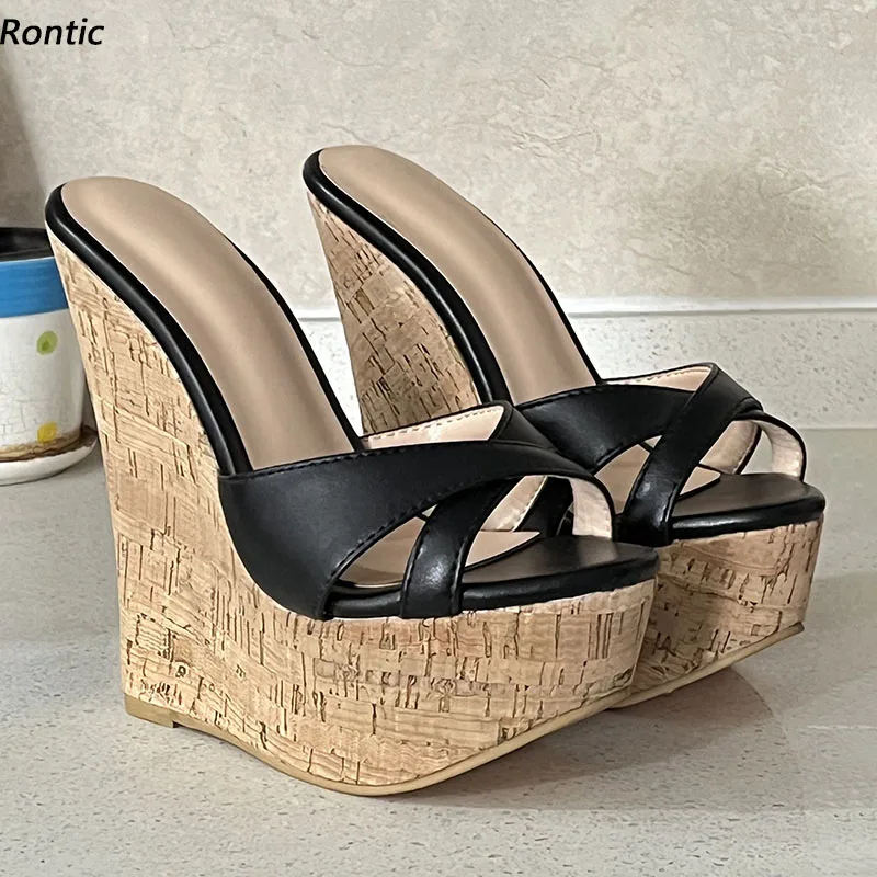 Rontic Hot Women Summer Platform Mules Sandals Wedges High Heels Round Toe Beautiful Red Gold Party Shoes US Plus Size 4-20