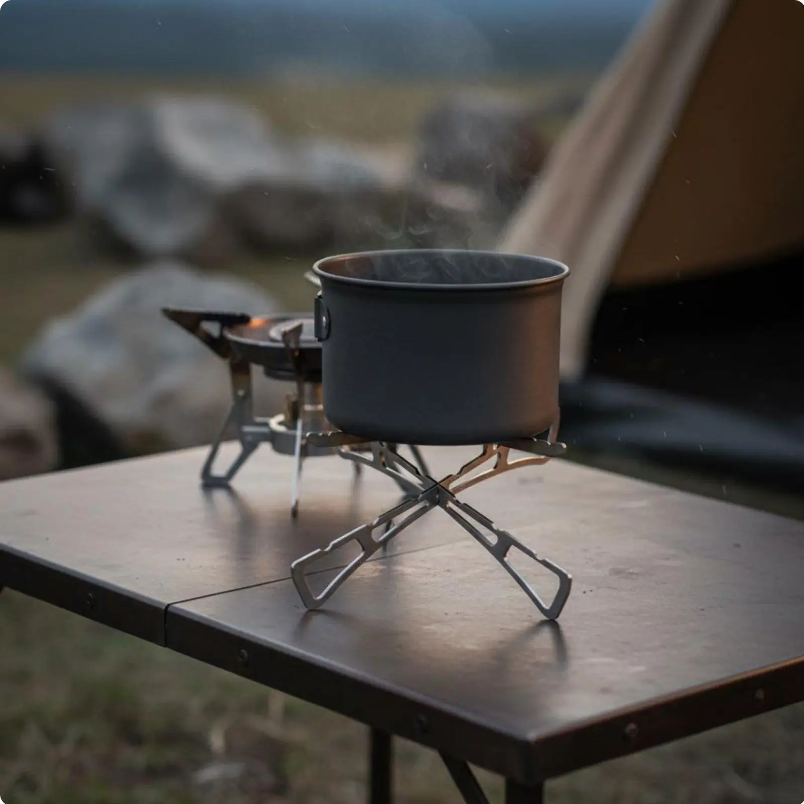 Outdoor Steaming Rack Space Saving Stainless Steel Foldable Pan Holder Support for Camping Kitchen