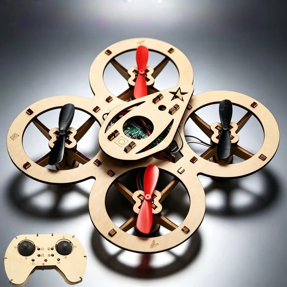 2.4G Remote Control Aircraft Adjustable DIY Wooden Quadcopter Remote-Controlled Aircraft Kit Small Figurines For Children STEM