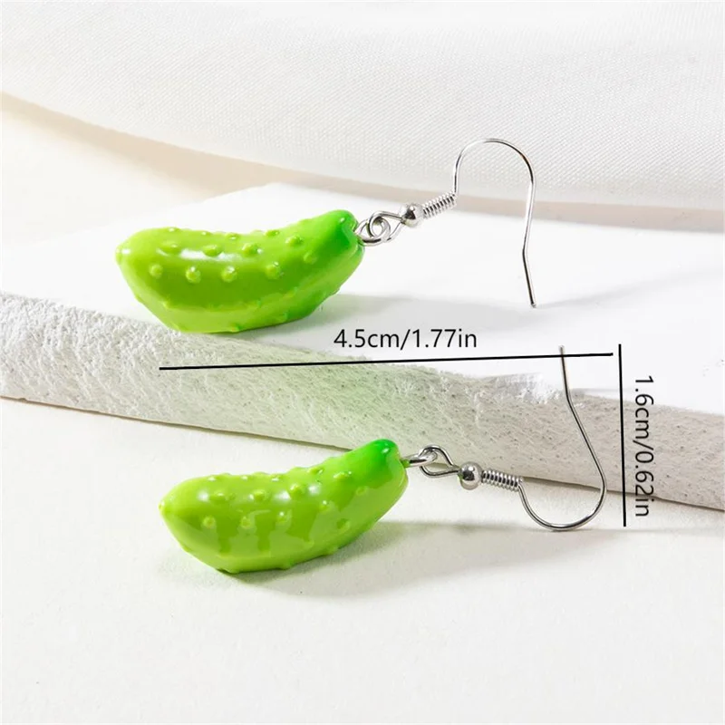 Trendy Resin Cucumber Dangle Earrings Adorable Food-Themed Jewelry Handcrafted Pickle Cucumber Pickle Drop Earrings Jewelry