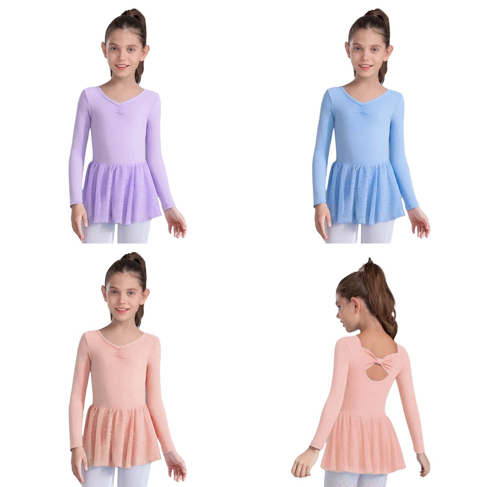 الأطفال الفتيات الباليه الرقص توتو فستان طويل الأكمام لامعة الترتر راقصة الباليه الجمباز الرقص فئة الاحماء يوتار فساتين