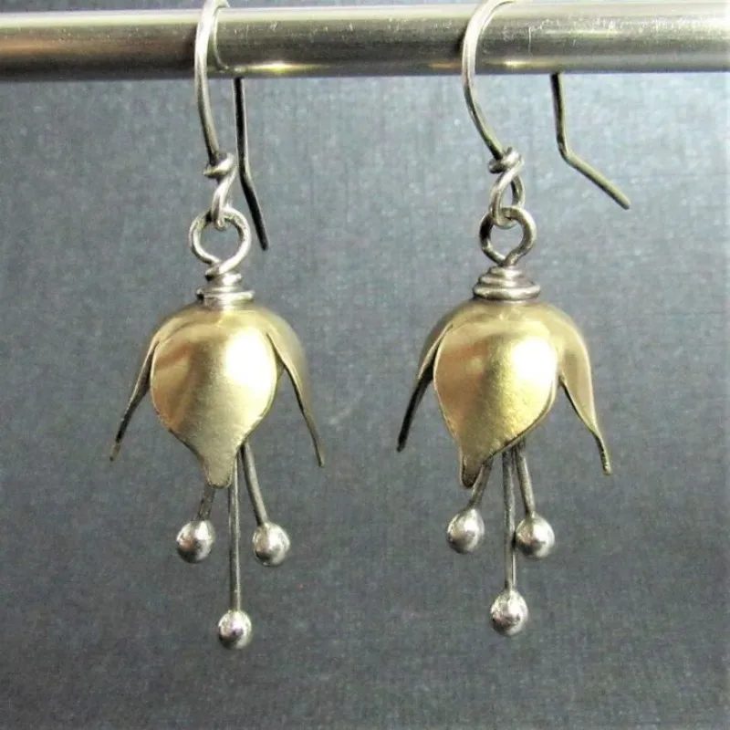 

Vintage Gold Color Flower Silver Ball Carving Dangle Earrings for Women Jewelry