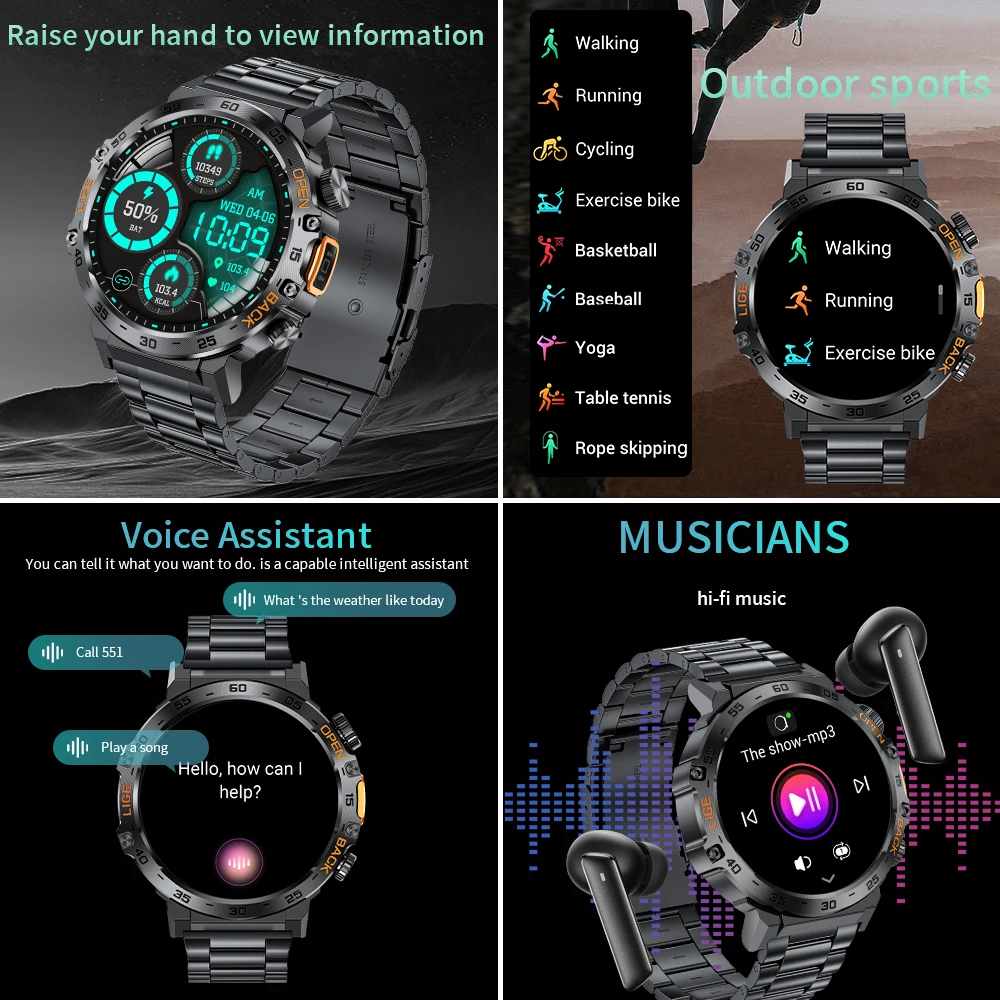 LIGE 2025New ساعة ذكية للرجال 360*360 AMOLED HD شاشة مقاوم للماء الرياضة اللياقة البدنية الساعات مصباح يدوي جديد ساعة ذكية لنظام أندرويد ios #5