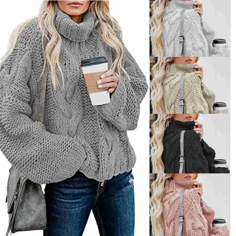 2024Autumn and Winter Turtleneck Pullover Coat European and American Loose Long Sleeve Solid Color Twisted Short Sweater Women