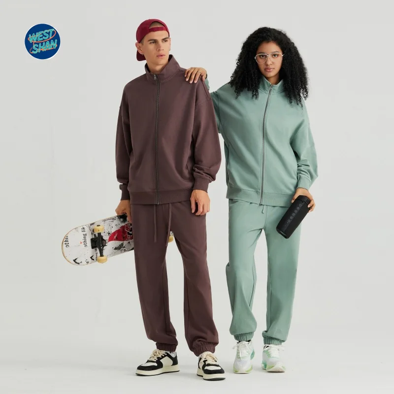 

WESTSHAN EU US Size Cotton French Terry Stand Collar Zipper Sweatshirt Jacket Loose Fit Active Workout Fitness Sports Jacket