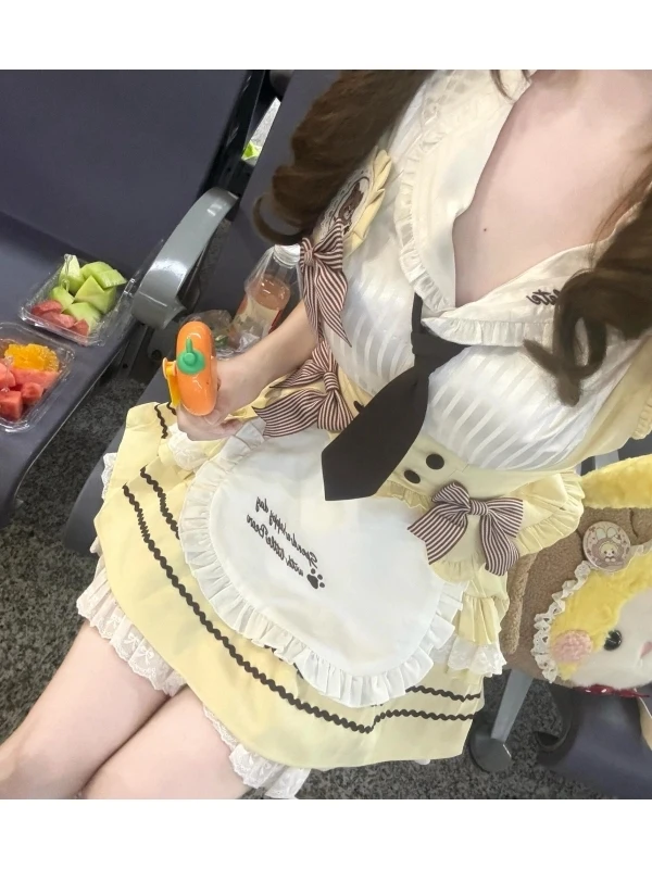 Conjunto de camiseta Sweet Lolita Bubble Sve irt Knot chaleco falda hinchada conjunto verano Faion conjunto de mujer