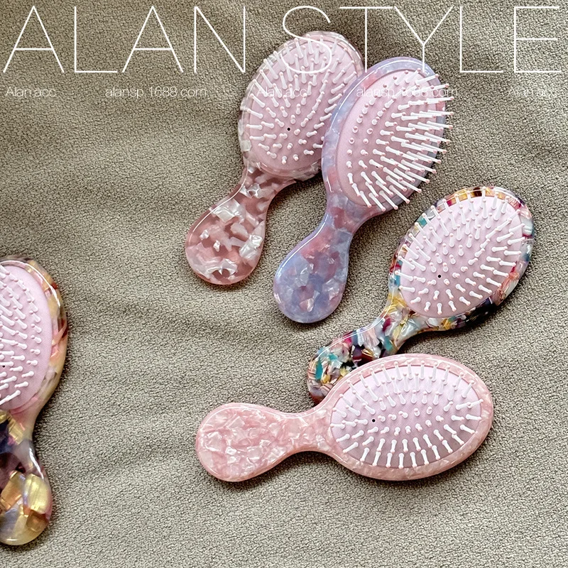 1pc New Acetate Hair Brush Cute Massage Cushion Comb Small Oval Portable Detangling Hair Brush for Home Styling