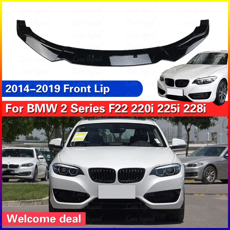 Under Front Bumper Spoiler Splitter Lip For BMW 2 Series F22 220i 225i 228i 2014-2019 Base Model Glossy Black Lower Blade Trim