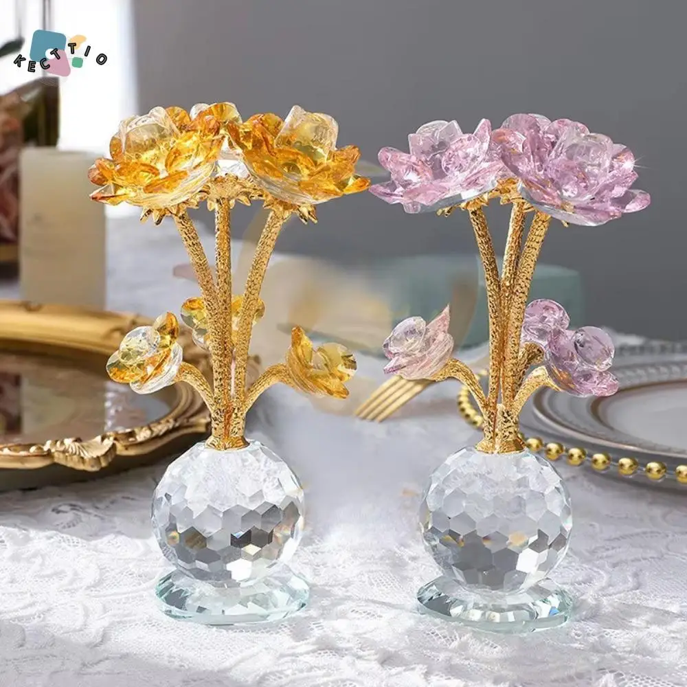 

Romantic Nordic Crystal Rose Ornament Decorative 3D Simulation Flower Ornament Handmade Crystal Lotus Ornaments Birthday Gift