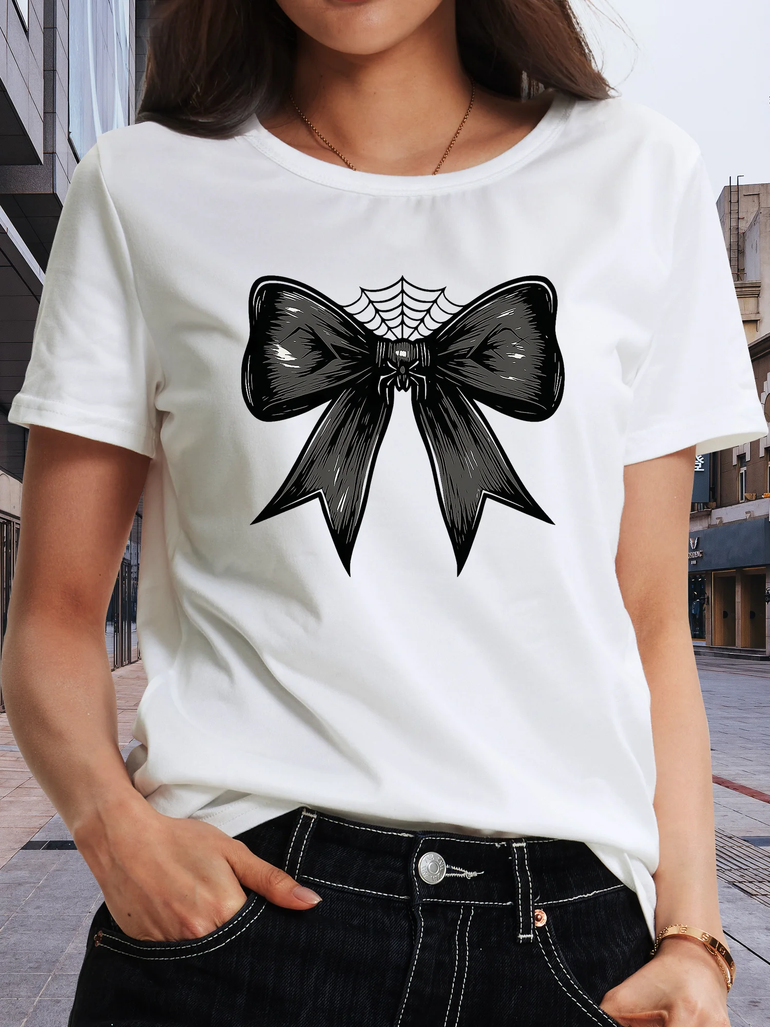 Women'S Spider Bow Halloween T-Shirt - Burgundy Spider Graphic Tee, Soft Stretchy Fabric for Halloween Party Outfits