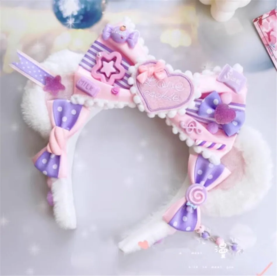 Lolita Bear Ear Candy Bows Headband Bowknot KC Hair Accessories Mori Girl Hair Hoop Cosplay Hair Clasp D1467