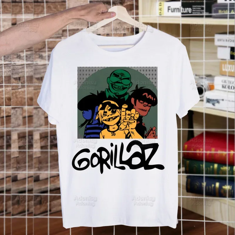 Gorillaz Rock Modern Music Graffiti T Shirt Men Retro Washed Tops Tees Harajuku Tshirt Streetwear Hip Hop Male T-shirts