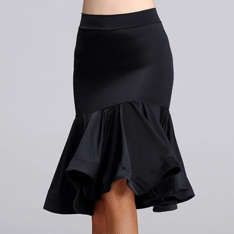 Mulheres sexy preto saia de dança latina preto fitness senhoras dividir espinha de peixe saia prática performamnce dancewear