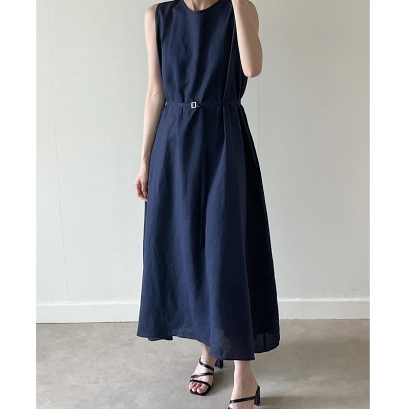 REALEFT-قمصان نسائية من القطن والكتان بحمالات ، فساتين صيفية ، رقبة دائرية ، كورية ، مستقيمة ، فضفاضة ، أنثى ، جديدة ، #4