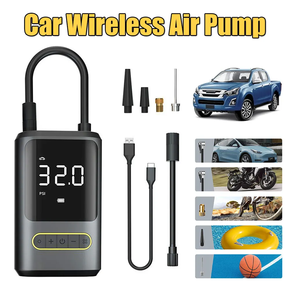 

Беспроводной автомобильный воздушный насос с подсветкой, электрический насос для шин с индикатором заряда, автомобильный компрессор для шин, для автомобилей, велосипедов, мячей